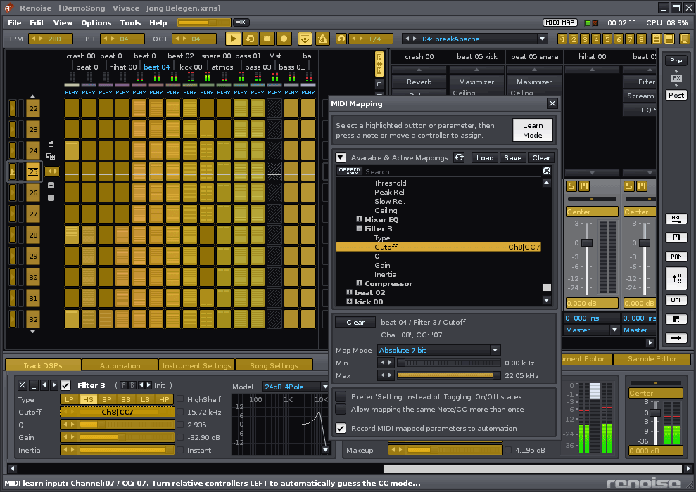 Midi Mapping in Renoise 2.6